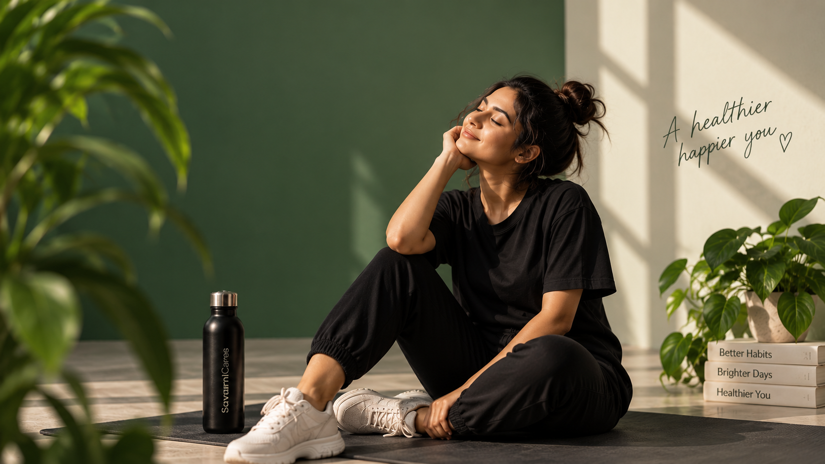 Woman relaxing in Savarni Cares comfortable everyday wear